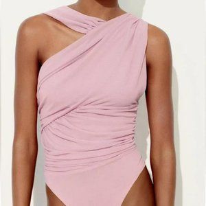 ZARA DRAPED ASYMMETRICAL TULLE BODYSUIT